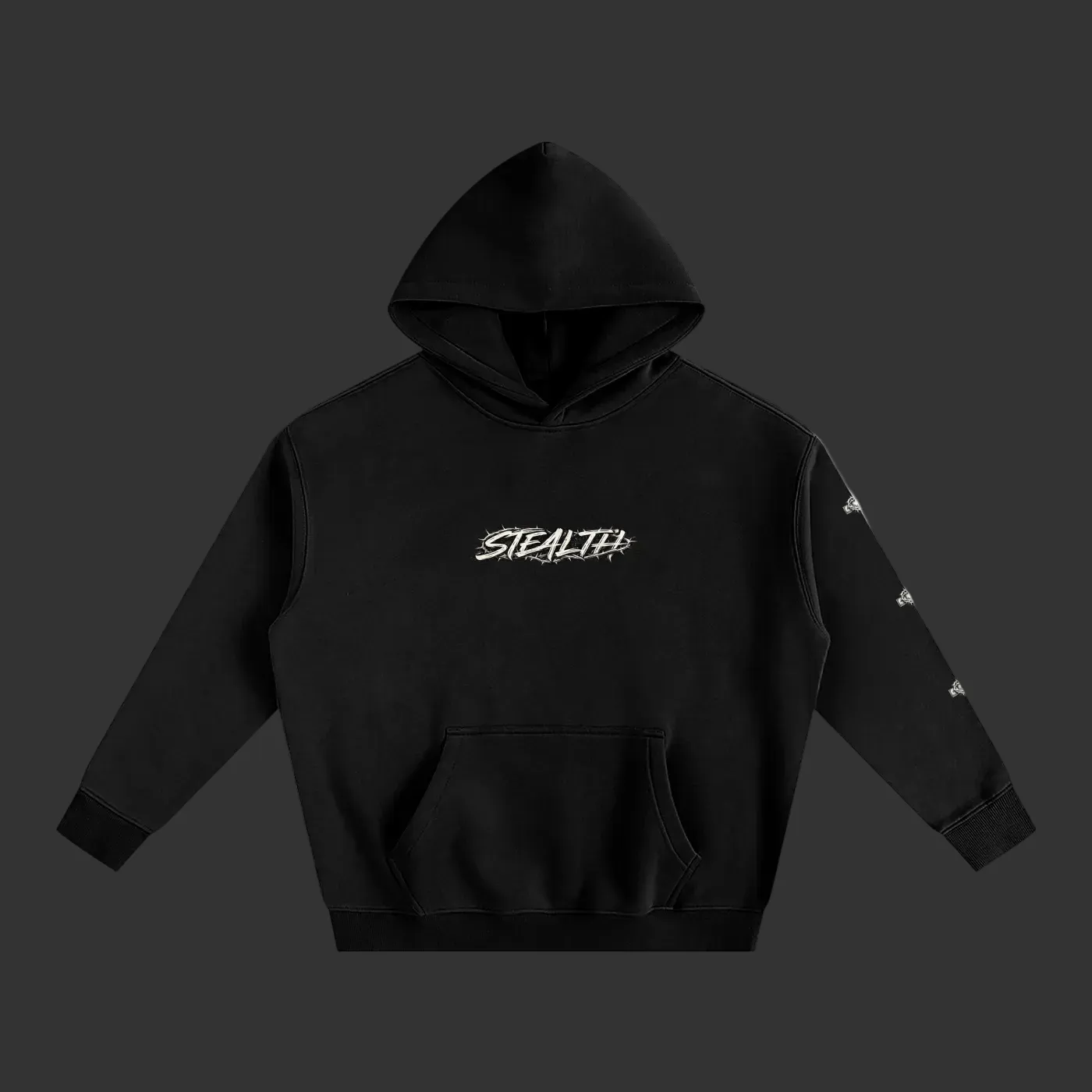 Black Stealth graphic hoodie, front view