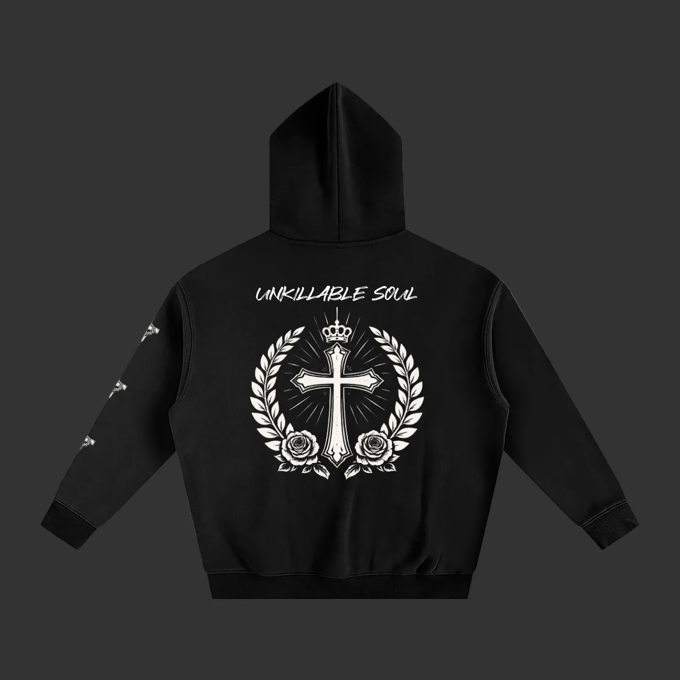 Black Unkillable Soul hoodie, back view